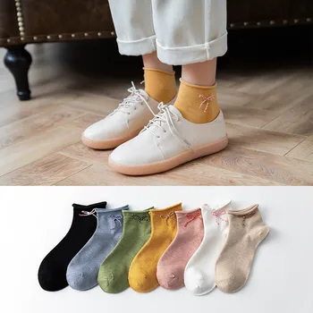 

Women's Cotton Socks With Bow Comfortable and breathable Socks Loose Ankle Girl's Colorful Socks