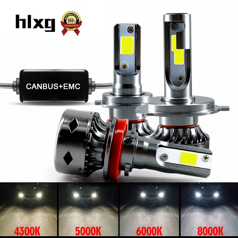 HLXG Автомобильные Компактные H7 LED с Обманкой Canbus 8000К H4 LED H11 H8 9006 HB4 Светодиодные Лампы Головного Света 4300К H1 9005 HB3 в Машину 12В 72Вт 1000Лм 6000К Ближний Свет Дальний Противотуманные Фары ЛЕД