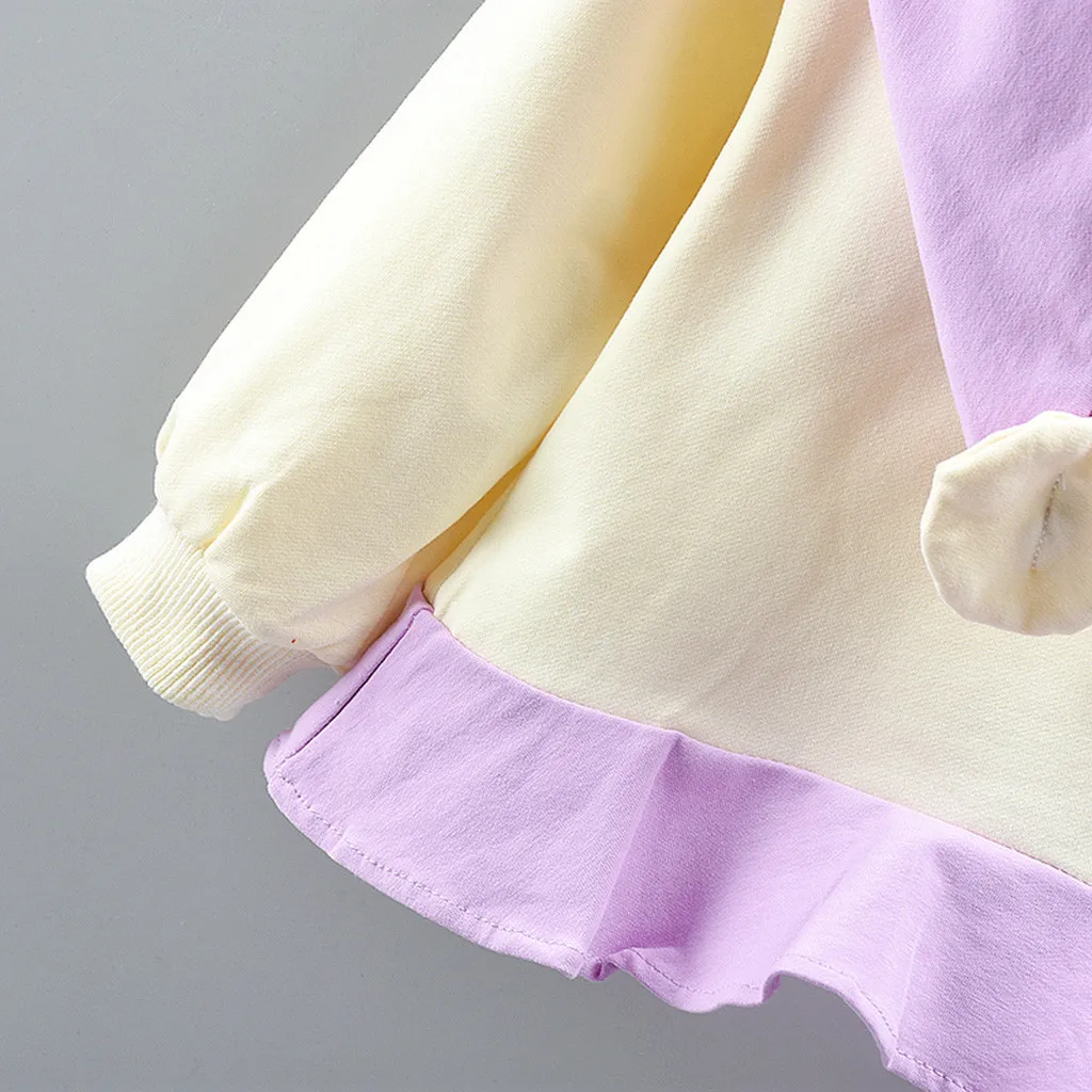 Корейский стиль, Детская толстовка с капюшоном зимняя детская рубашка для маленьких девочек одежда для малышей хлопковая милая лента, одежда с принтом, l5010918