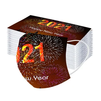 

50/100pcs Adult Disposable Masks 2021 Happy New Years Fashion Printed Masque Unisex Three Layer Breathable Mascarillas Masque