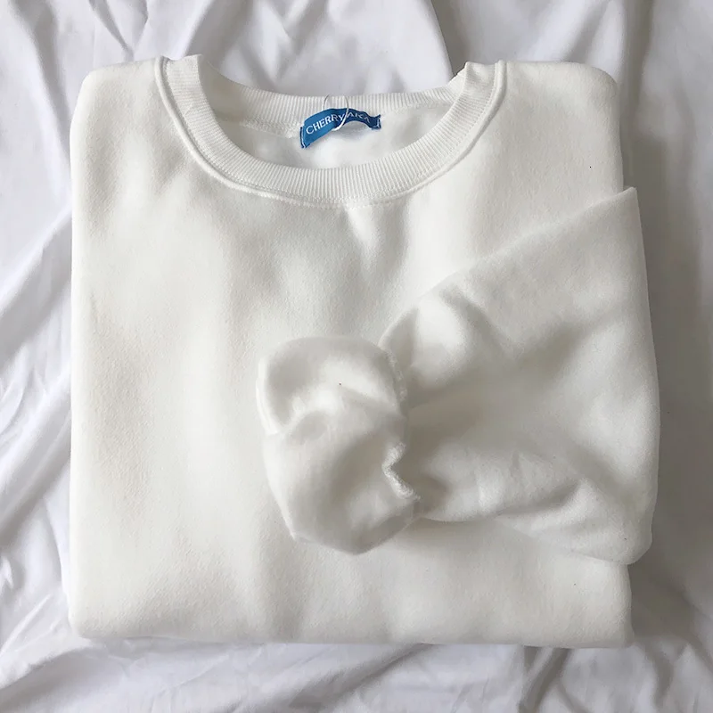 Mooirue Женская толстовка Basics цвет сплошной цвет утолщение увеличение вниз свободные пуловеры 12 цветов - Цвет: white