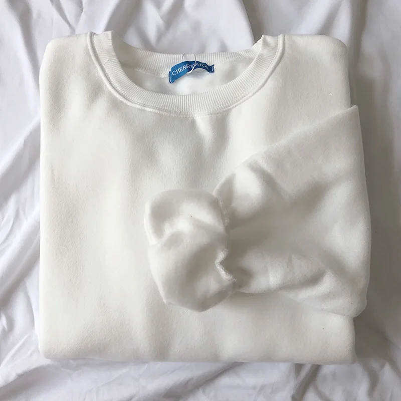 white Mooirue Женская толстовка Basics цвет сплошной цвет утолщение увеличение вниз свободные пуловеры 12 цветов - Цвет: white