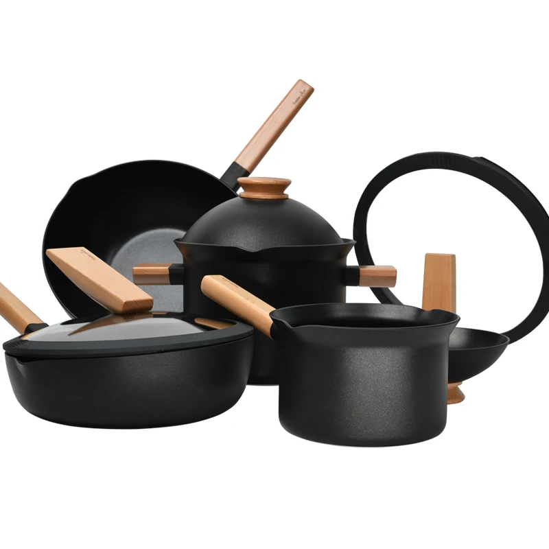 Креативный набор посуды из бревен антипригарная посуда сковорода без