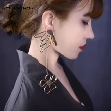 HUANZHI/ новые асимметричные цветочные бабочки крылья полые дворцовые стиль ретро состаренные элегантные серьги-капельки для женщин девушек Вечерние