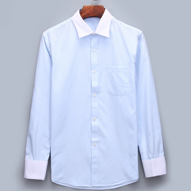 Мужской джентльменский костюм рубашка с длинными рукавами мужские французские запонки для рубашки белый воротник дизайн сплошной цвет жаккардовая ткань