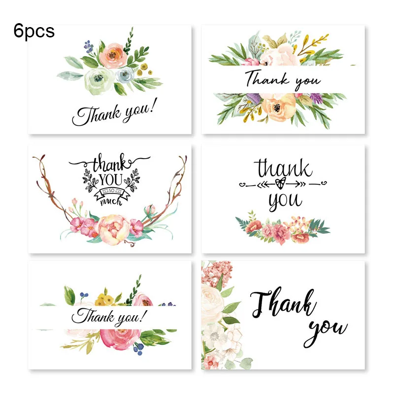  6 Pcs/Set Thank You Letter Flower Leave Message Paper Cards Gift Decoration Card Thanksgiving Day C - 4.00015E+12