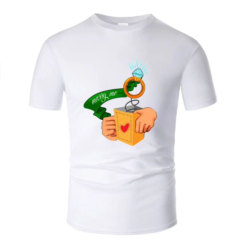 Новинка, модная повседневная футболка marry me,, летняя, большой размер S~ 5xl, уникальная мужская футболка, хлопок, против морщин, Топ в стиле хип-хоп - Цвет: Men-White