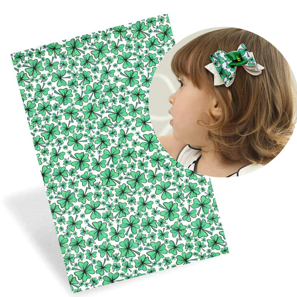 

22*30cm St. Patrick's Day Green Four Leaf Clover Faux Synthetic Leather Fabric DIY Handmade Bows Hair Clips Headband