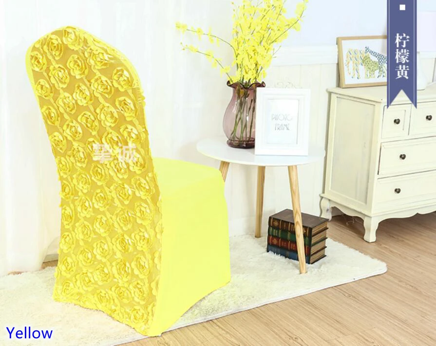 Yellow Colour Spandex Chair Cover Rosette Chair Cover Rose Flower