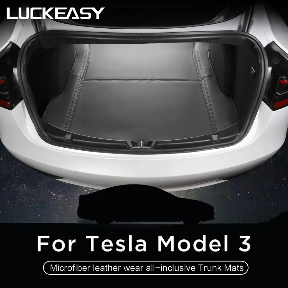 LUCKEASY Car Trunk mat For Tesla Model 3 2017-2019 Car microfiber leather wear Floor Mat