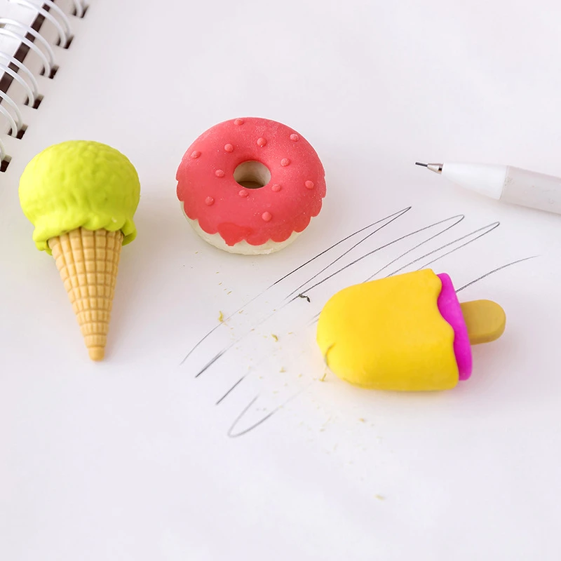 Donut Dessert Pencil Eraser Rubber 4 pcs Kawaii Creative Cute Novelty Kids Student Learning Office Stationery Student prizes Pencil Eraser Eraser Pen Plasticine Eraser Eraser Refillable Pen Biscuit Eraser Kneadable Eraser Retractable Eraser