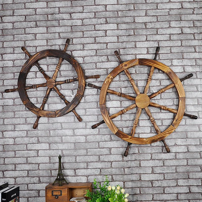 

Creative Ship Wood rudder helm Bar 3D wall decorations Shipping steering wheel Creative Photographic figurine wooden arts