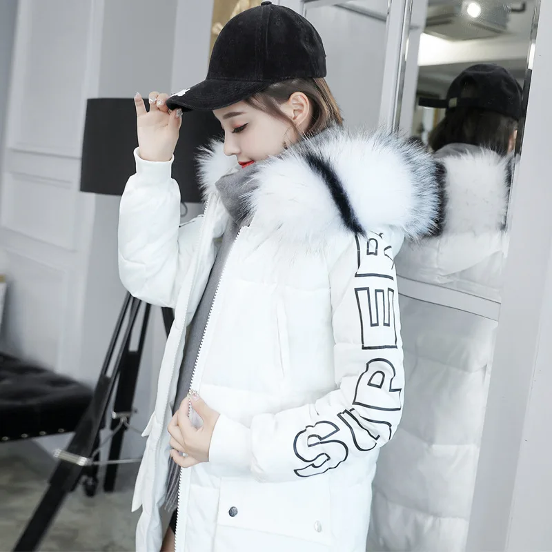 

2018 Winter New Style Long WOMEN'S Cotton Jacket-Style Korean-style Large Fur Collar Large Size down Jacket Cotton Coat Hot Sell