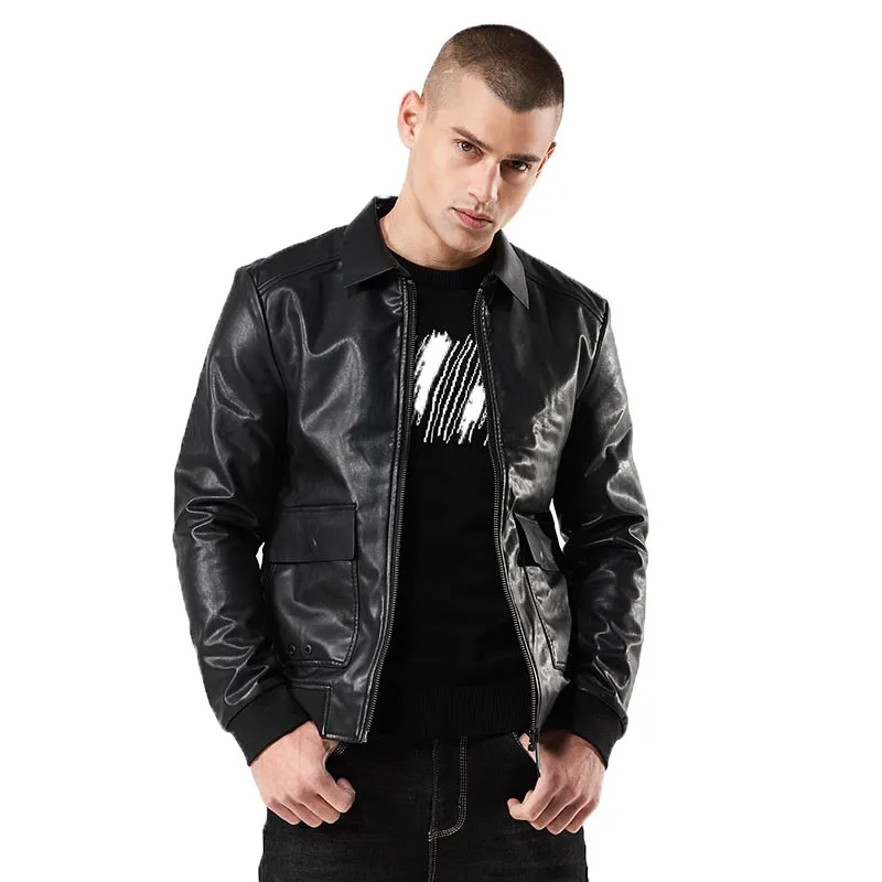 Leather Jacket Men's Autumn New Lapel Men's PU Jacket Europe and the United States Slim short section motorcycle leather men