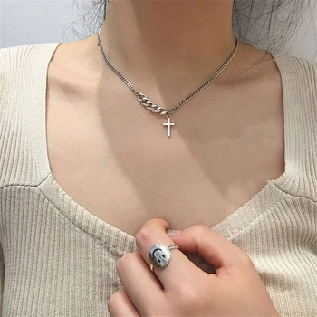 

2020 New Minimalist Clavicle Chain Silver Color Choker Thin Chain Mini Cross Necklace For Men Women Girls Hip Hop Party Jewelry