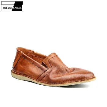 

Brand Vintage Brown Black Genuine Leather Loafers Shoes Men Handmade Sewing Slip-On Shoes Luxury Business Casual Leather Shoes