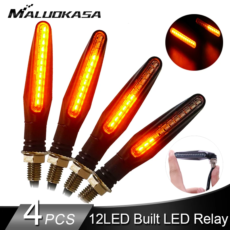 4PCS LED Turn Signals Light for Motorcycle 12*335SMD Tail Flasher Flowing Water Blinker IP68 Bendable Motorcycle Flashing Lights