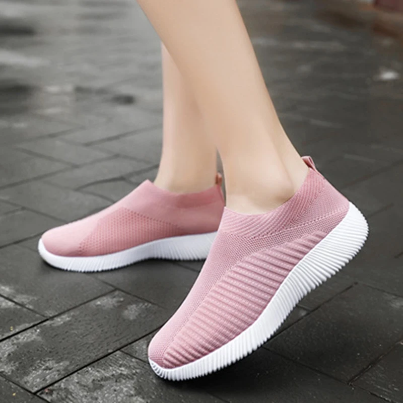 Women's Stretch Flat-Soled Large Size Socks Shoes Sneakers, Women's Casual Lightweight Flying Knit Running Shoes 35-43 Size