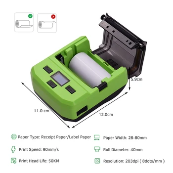 

Portable Wireless BT 80Mm Thermal Barcode Printer with Rechargeable Battery Display Screen USB Cable for Android IOS Windows