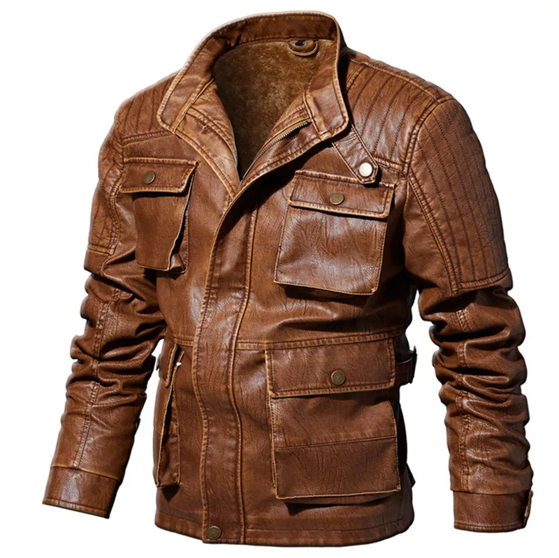 

KIMSERE Men's Vintage Leather Biker Jackets And Coats Winter Warm PU Motorcycle Jacket Outerwear Fleece Lined Thicken Thermal