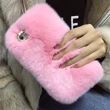 Funda para huawei Y6 Y7 Y9 2018 honor 8 lite 9 lite honor 10 7X 8X 7C 7A Pro invierno cálido mullido conejo pelo de peluche negro Funda bolsa(China)