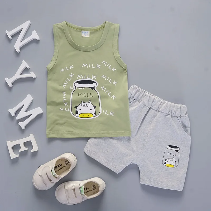 

2019 Summer New Style Korean-style Cartoon Sleeveless Children Set Two-Piece Set Childrenswear Kids of Clothes Factory