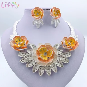 

Liffly Charm Women Fashion Jewelry Set Dubai Jewelry Gift Necklace Bracelet Birthday Party Earrings for Women Ring Jewelry