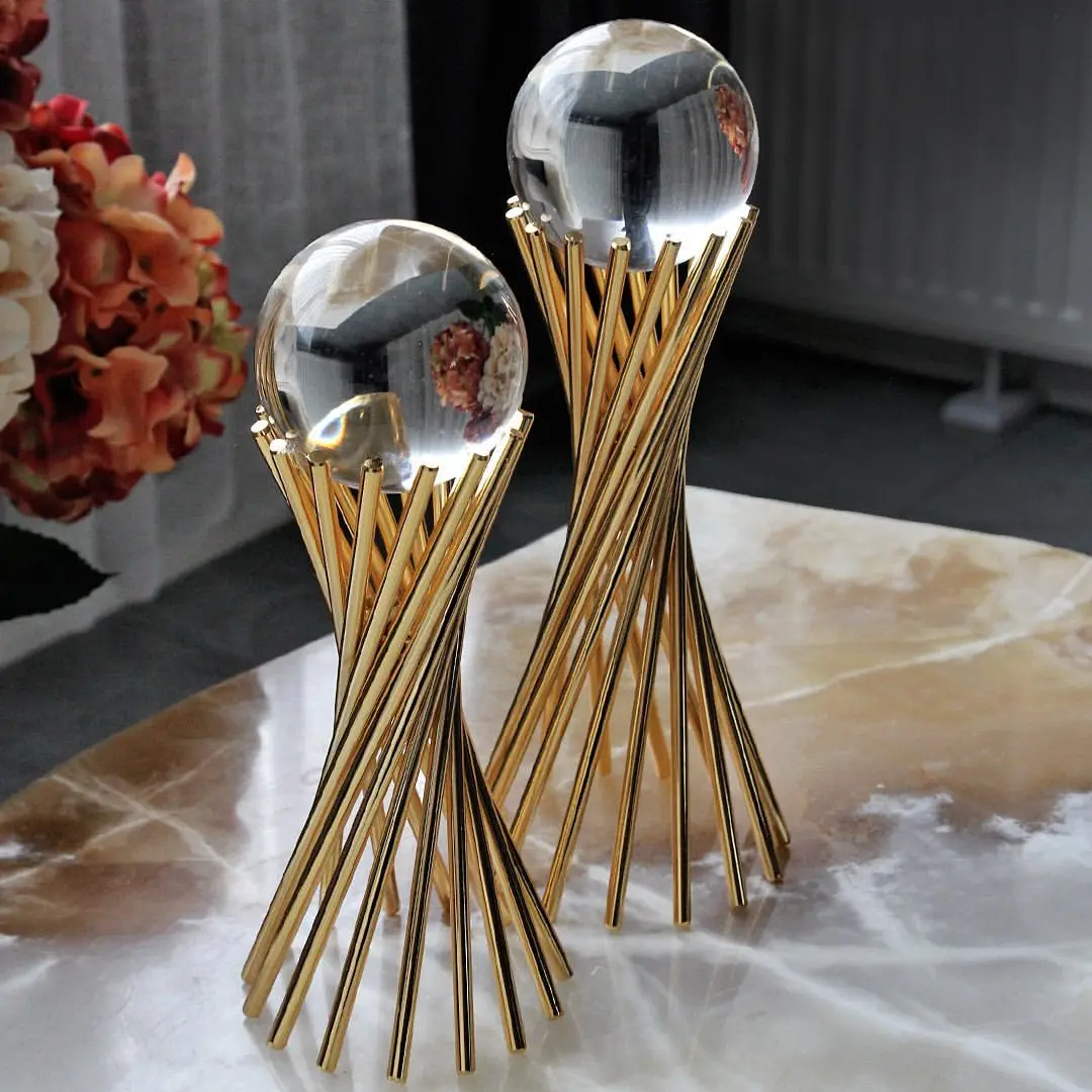 2 Pcs Metal and Crystal Ball Home Decoration Accessories Desktop Living