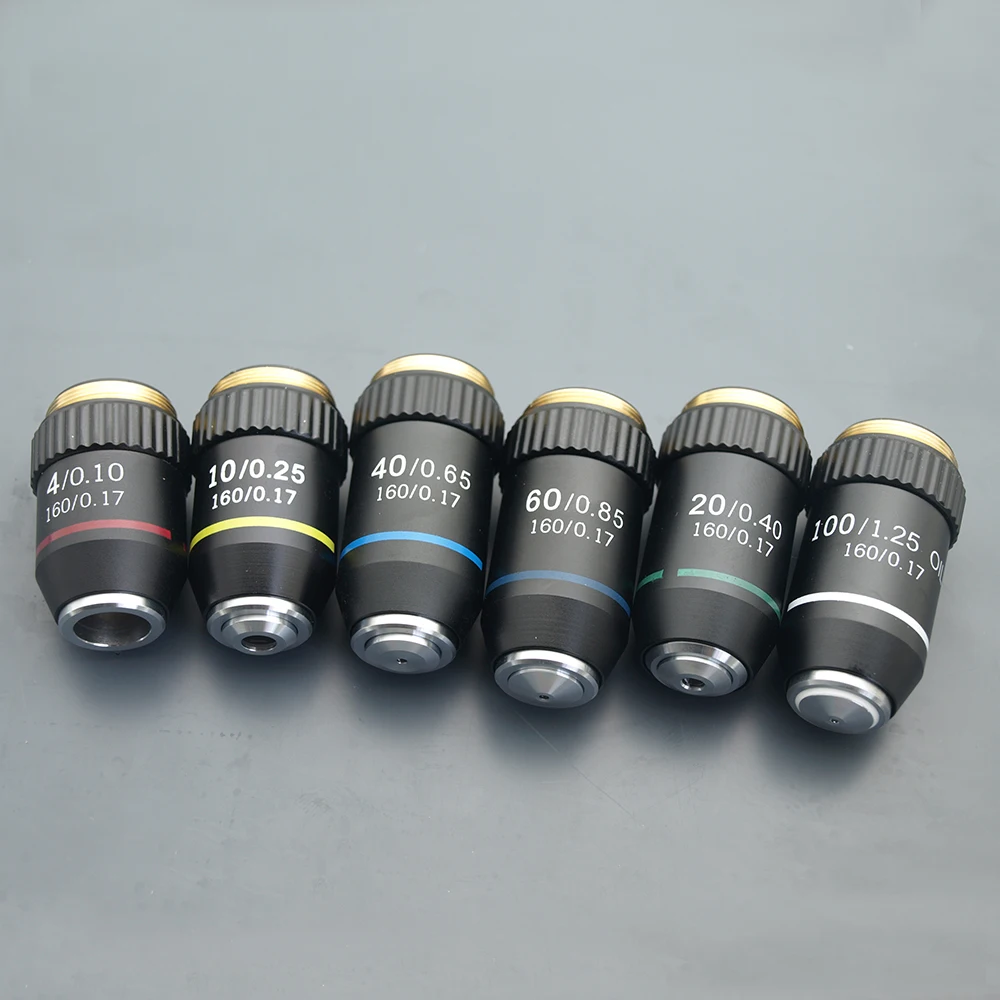 Optical Instruments Zoom Lens 195 Black Achromatic Objective 4X 10X 20X 40X 60X 100X Microscope Objective Lens RMS 20.2mm Parts