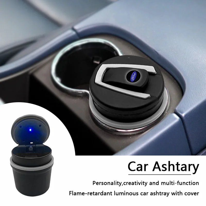 1Pcs Fashion Car LED Ashtray Garbage Coin Storage Cup Container Cigar Ash Tray For Ford FOCUS 2 FOCUS 3 Mondeo Fiesta Kuga MK2 3