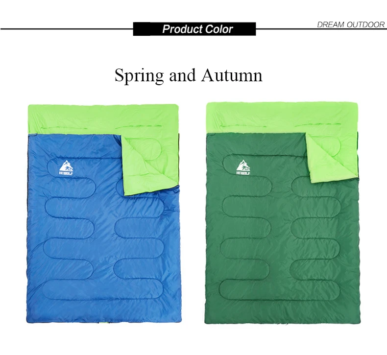 Hewolf ao ar Bolsa de Dormir Duplo de Algodão Bolsas de Dormir Primavera e Outono Livre Splicable Envelope Camping Caminhadas Portátil 2.2m * 1.45m 13 Splicable Duplo de algodão Sacos de Dormir