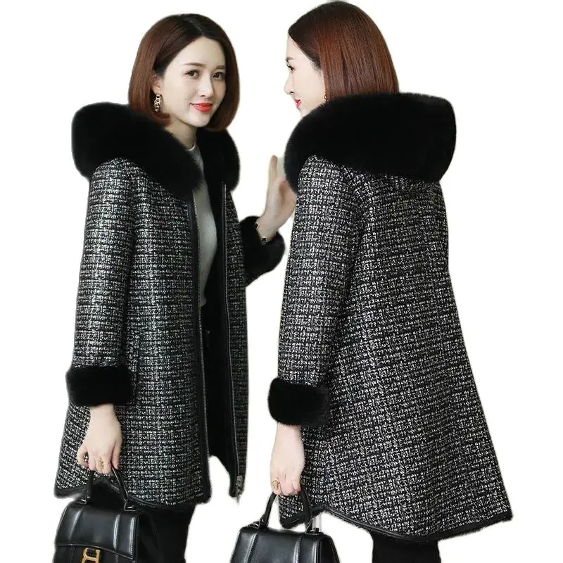 

Add Velvet Add Thick New Winter Fur Women's Coat Wear On Both Sides Mid-Length Skin Hair One Body Printing Imitate Mink Overcoat