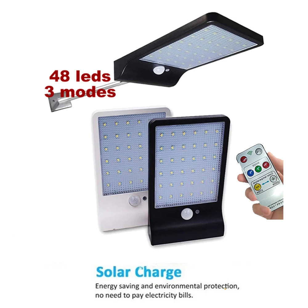 

48 LEDS Remote Control Solar Lamp Human Body Induction Wall Light 3 Models Dimmable Outdoor Garden Yard Path Lamps solar light
