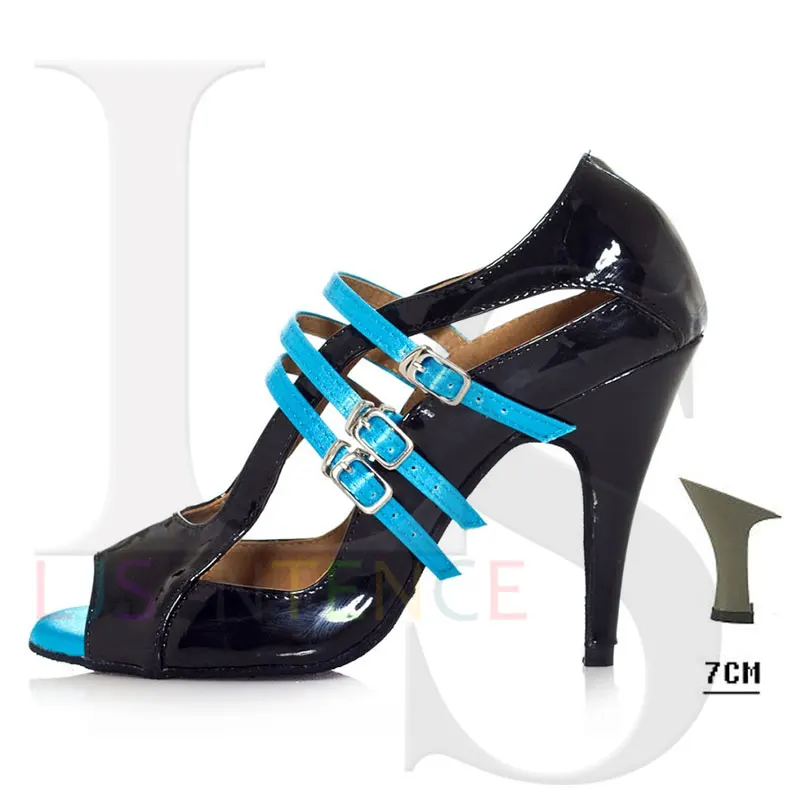 Black Blue 7 Cm Чувственные черные и синие бальные туфли для латинских танцев женские популярные туфли на высоком каблуке для танго сальсы Paso doble cha-cha Rumba Jive LJSENTENCE L006 - Цвет: Black Blue 7 Cm