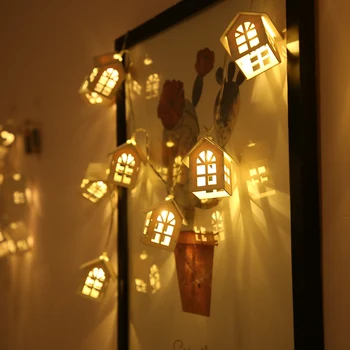 

1.5m 10LED Wooden House Style Lamps Party Garland Christmas Tree Decorations Battery Powered Fairy Lighting Strings
