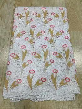 

5yards white lace fabric with gold embroidered swiss voile lace dry african lace fabric for wedding dress