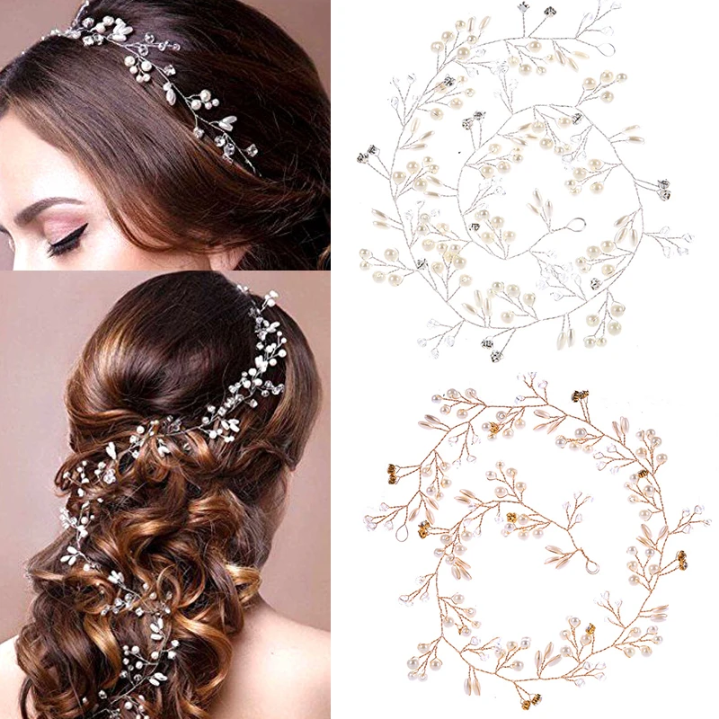Hair Accessory Hair Headdress Bridal Headwear Hair Band Crown Jewelry Accessories Brial Hair Jewelry Crown Headpiece Pearl Crystal Leaf Bride Tiaras Wedding Vine Hair Accessories Headdress Headbands Hairdress