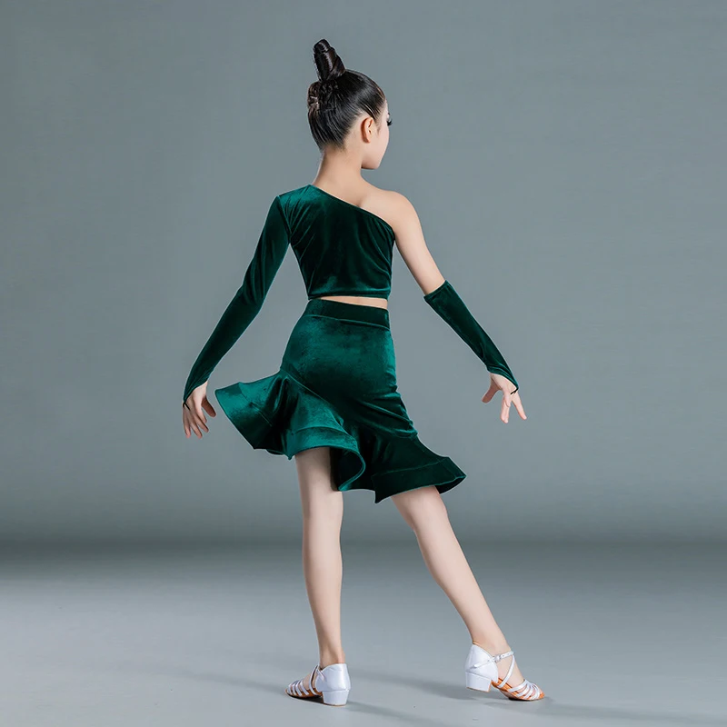 Girls Velvet Split Suit Latin Top Mermaid Skirts Ballroom Competition Prom Dress Latin Dancing Costume