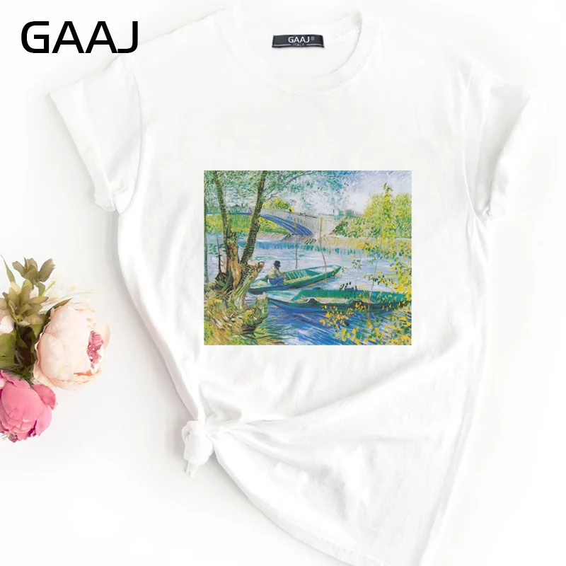 GAAJ "Vincent Van Gogh The Starry Night" Футболка женская футболка с круглым вырезом модная свободная футболка с принтом QGEZN - Цвет: 15