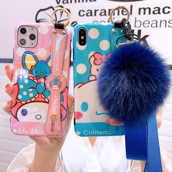 

For iphone 11 pro Max My Melody Wrist strap soft Phone Case For iPhone XR XS max X 8 7 6 plus Blue Rey Dog Shell Cover +straps