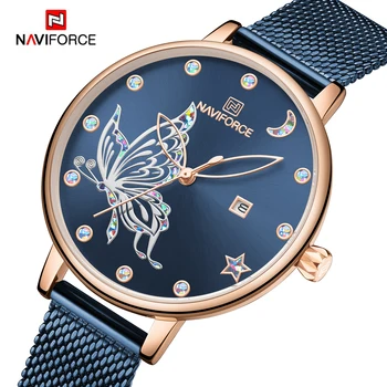 

NAVIFORCE Women Watches Luxury Brand Vivid Butterfly Watch Fashion Quartz Ladies Mesh Stainless Steel Waterproof Gift Watch 2020