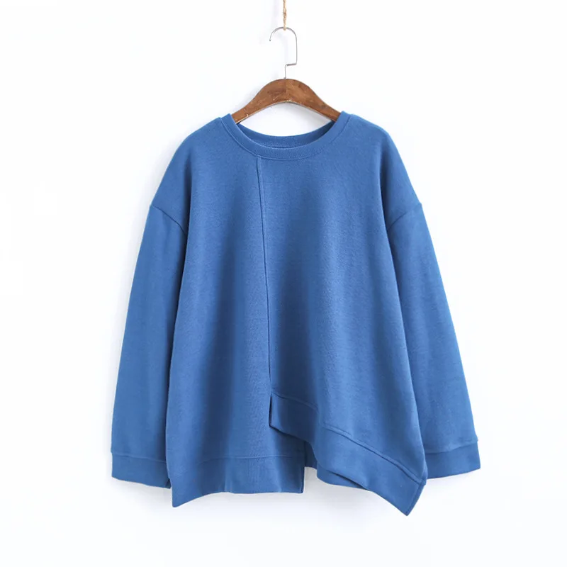 Dark blue Женский пуловер, свитшот, однотонный, осень, новинка, круглый вырез, длинный рукав, пэчворк, корейский стиль, Mori Girl, толстовки - Цвет: Dark blue