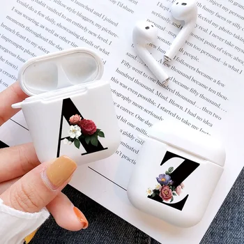 

Flower 26 English Letters Case For Airpods 2/1 Headphone Cover Black Floral Initial Alphabet Earphone Cases For Air Pod 1 Funda