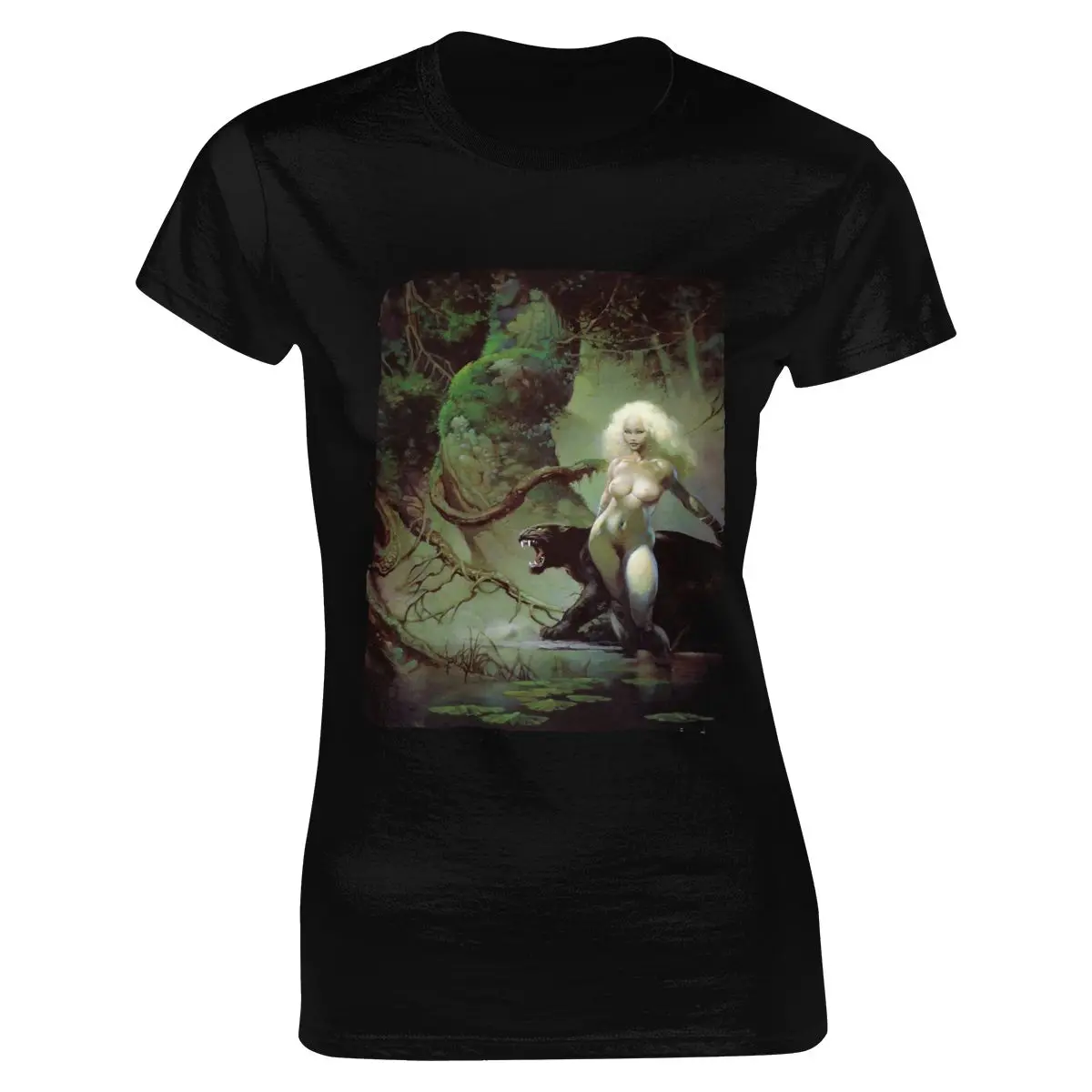 

Princess And The Panther By Frank Frazetta Art Short Sleeve T-Shirt
