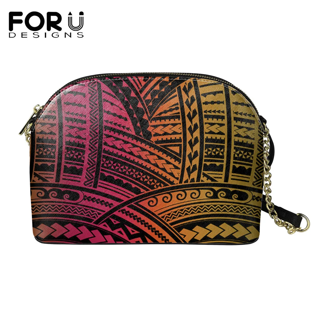 

Gradient Color Polynesian Tribal Print Brand Design Fashion Ladies Pu Leather Shell Bag Girls Shopping Cross Body Bag Coin Bags