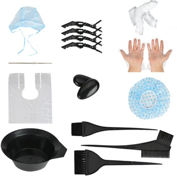 

18pcs Professional Highlighting Cap Crocodile Clip Needle Gloves Tinting Bowl Ear Cover Home Salon Hair Coloring Tool Kit DIY