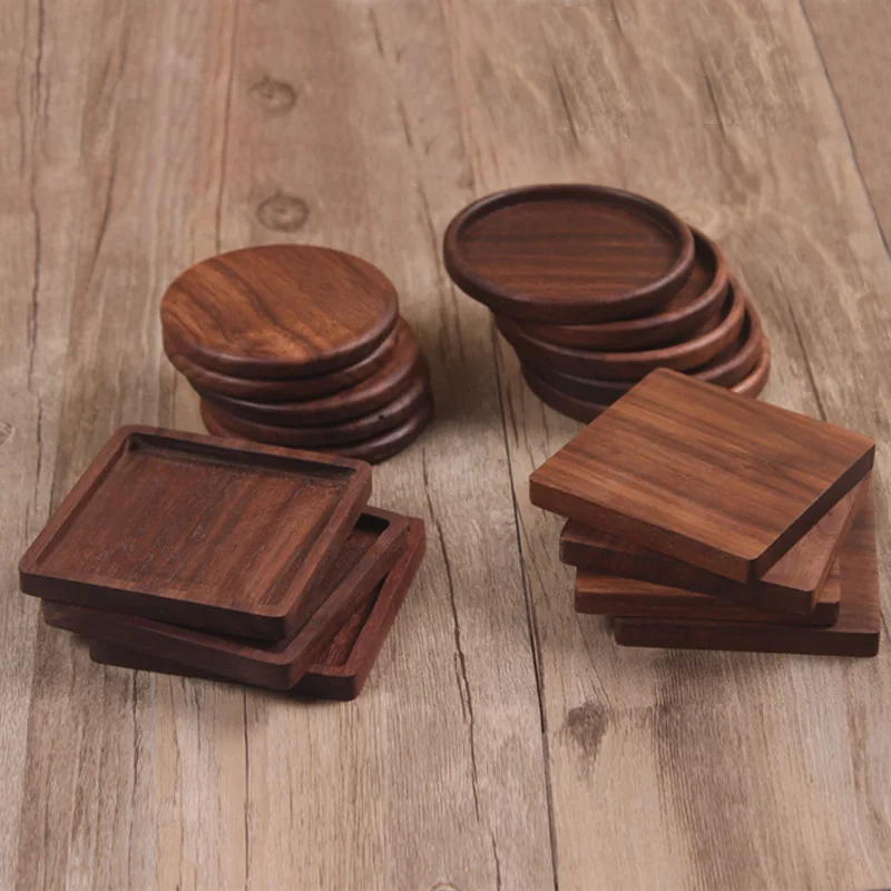

Walnut Wood Coasters Placemats Decor Square Round Heat Resistant Drink Mat Home Table Tea Coffee Cup Pad CF-158