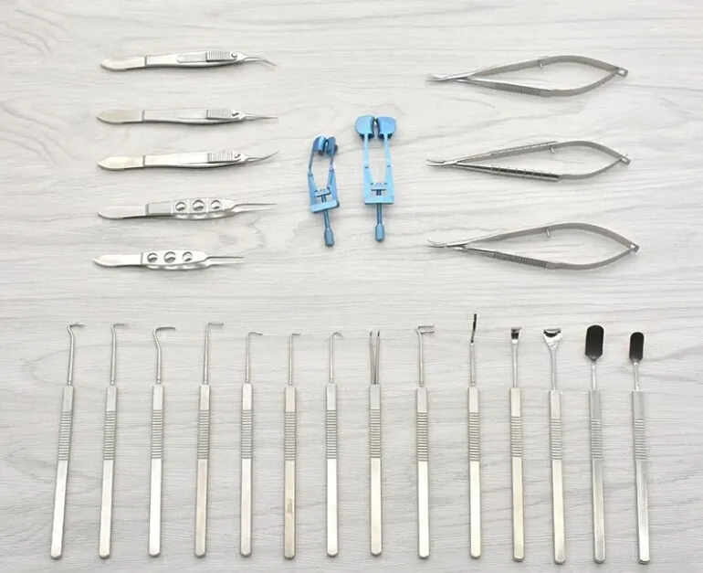 US $311.22 24pcsSet Ophthalmic Microscopy Device Squint Kit Needle Clipper Forceps Trabecular Shear Squint Hook Strabismus Correction