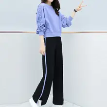 Женские костюмы для отдыха с длинным рукавом с разрезом, комплект из 2 предметов, повседневные длинные штаны, повседневная одежда, спортивная одежда для спорта на открытом воздухе, костюм для фитнеса, одежда