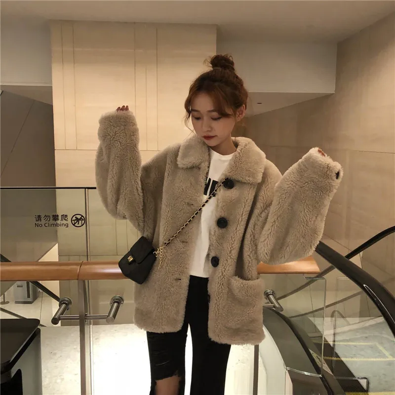 

2019 WOMEN'S Dress New Year-Korean-style Solid Color Loose-Fit Mid-length Laziness Plush Thick Warm Cotton-padded Clothes Cotton